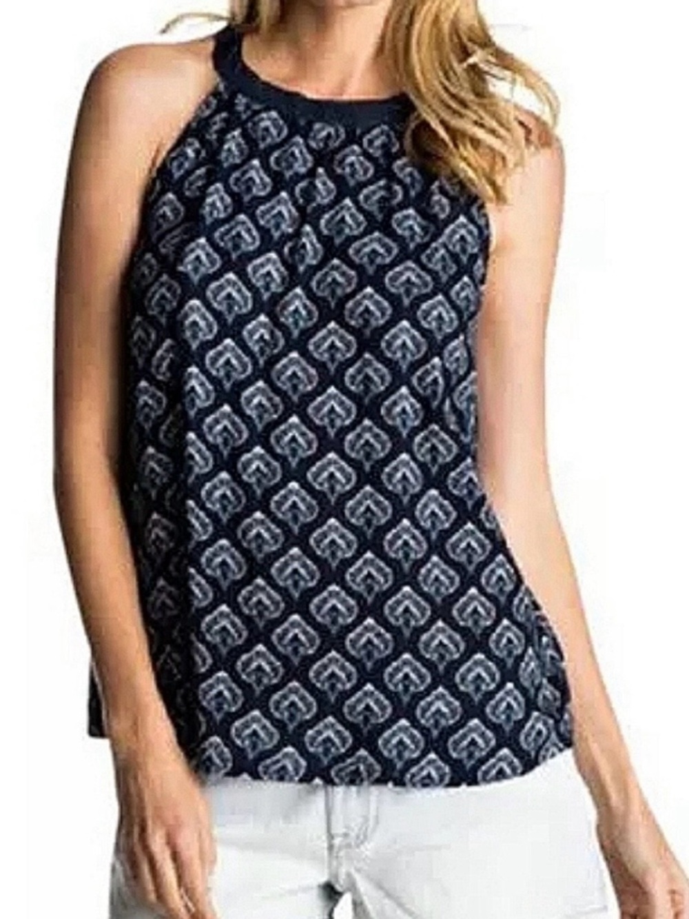 Roxy Navy Blue Printed Racerback Tank Top